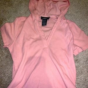 pink hooded shirt